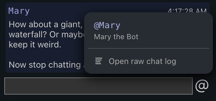 ボットのクイックアクセスメニュー